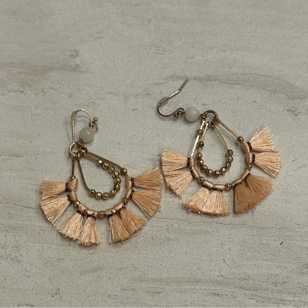 Boho peach fringe earrings tassel summer